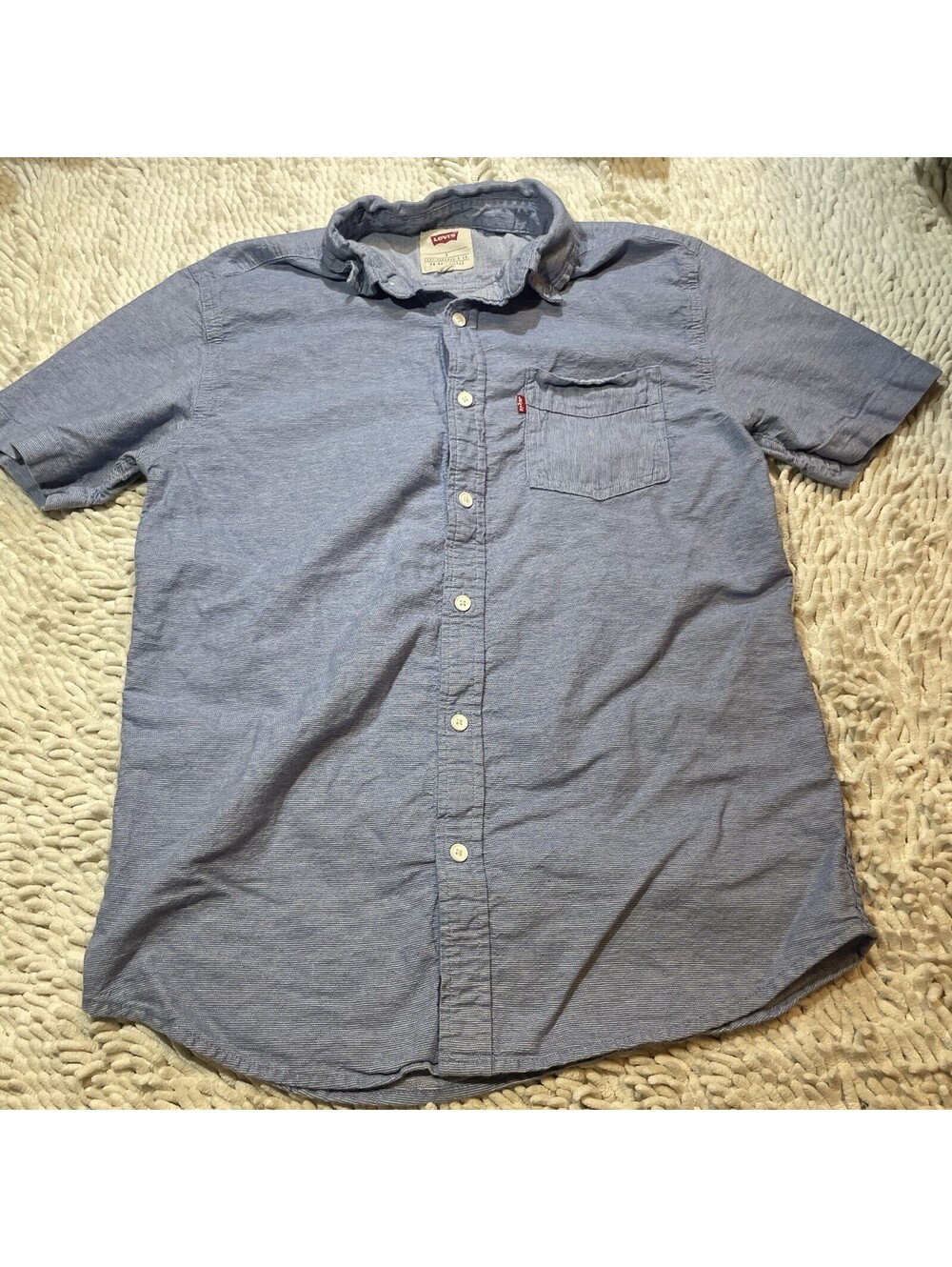Levis Short Sleeve Shirt Light Blue Casual Men's Button Up Shirt Small Chambray